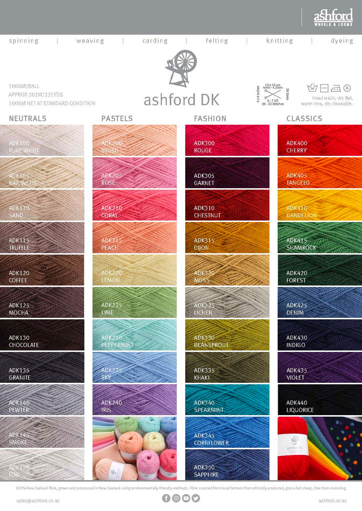 Carte de couleurs Ashford DK Yarn - Imprimé - Créations Christine